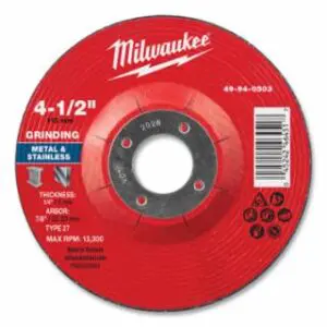 Milwaukee Type 27 Metal Grinding Wheel, 4.5 in dia, 1/4 in Thickness, 7/8 in Arbor dia, 30 Grit, Aluminum Oxide/Zirconia Grain, 10/PK