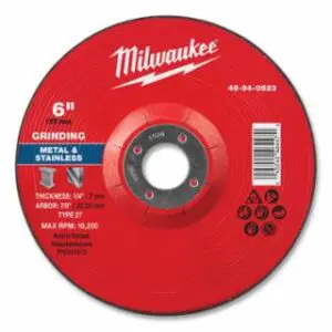 Milwaukee Type 27 Metal Grinding Wheel, 6 in dia, 1/4 in Thickness, 7/8 in Arbor dia, 30 Grit, Aluminum Oxide/Zirconia Grain